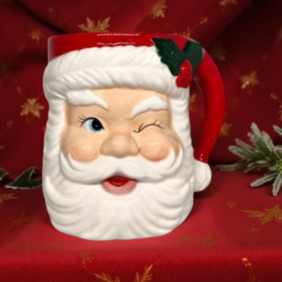 Santa Claus Winking Mug Centerpiece New Large Height  7” Across 5” Vase only - Picture 2 of 16